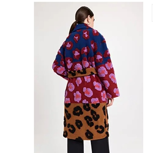 FARM Rio NWT Coat XL Mixed Leopards Fleece Coat Pink Multi Belted Cozy - Picture 5 of 16